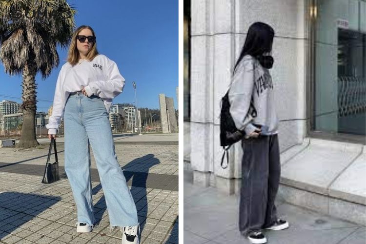 Mix quần jean ống suông cùng áo sweater